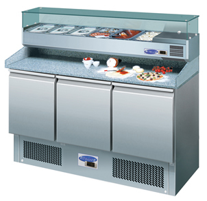 3 Door Compact Pizza Counter with Prep Top